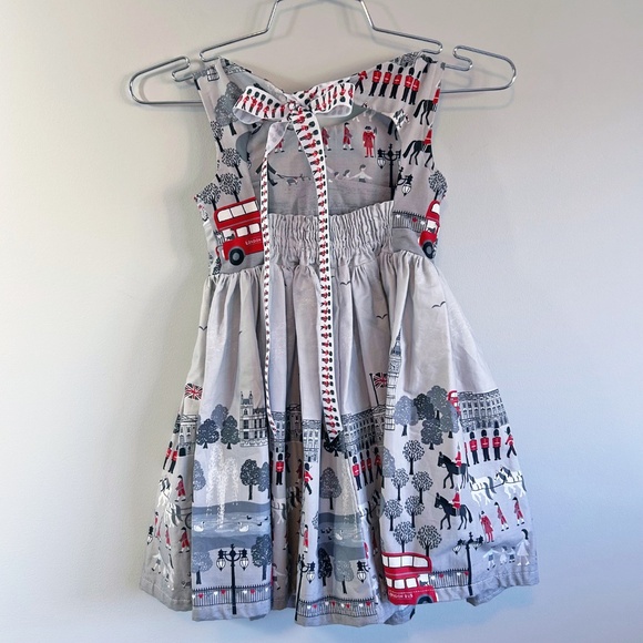 Handmade one of a kind girl's smocked dress, London Print - Picture 5 of 12
